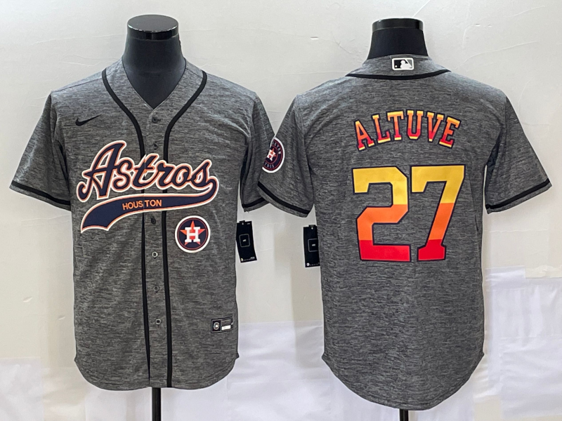 Men's Houston Astros #27 Jose Altuve Gray With Patch Cool Base Stitched Baseball Jersey Men's Houston Astros #27 Jose Altuve Gray With Patch Cool Base Stitched Baseball Jersey
